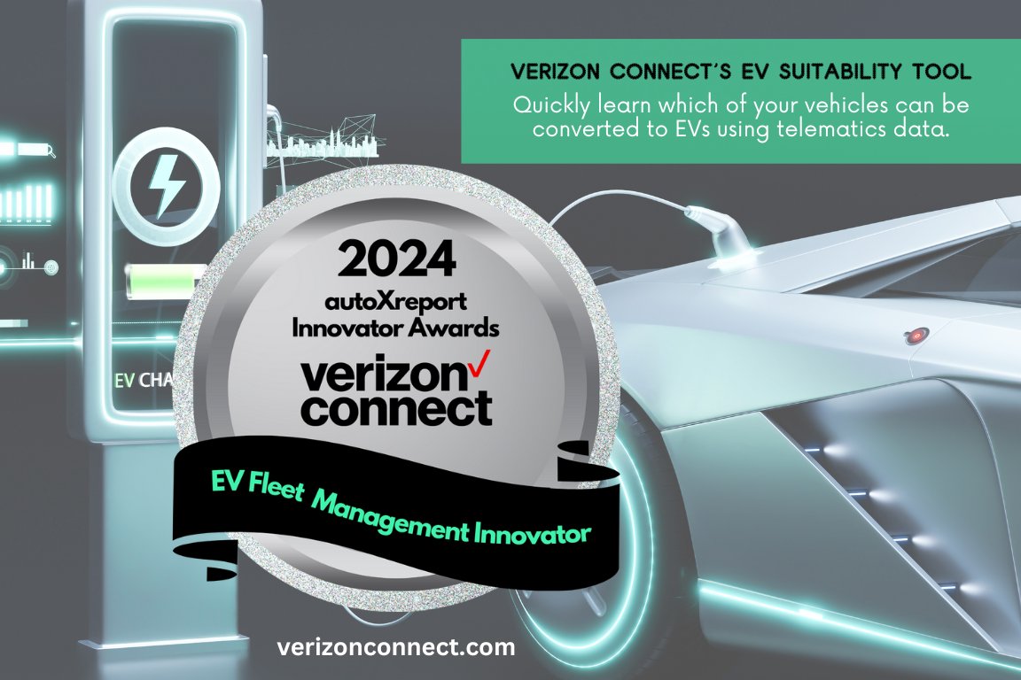 Exciting news: Verizon Connect’s Reveal EV Suitability Tool just won the #autoXreport EV Fleet Management Innovator Award from Compass Intelligence! Learn how it can help fleet managers determine which vehicles to replace with EVs. #VTeam bit.ly/3UW4mLD