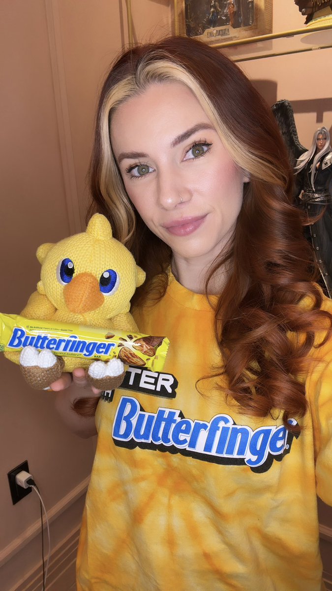 ITS ALMOST HERE! Grab a @Butterfinger and join me on 2/29 at 12PM EST for launch day of @finalfantasyvii Rebirth! I’ll be streaming allllll day in celebration! My chocobo and I can’t wait to see you there! #ad #GameBetterWithButterfinger #FFVIIR