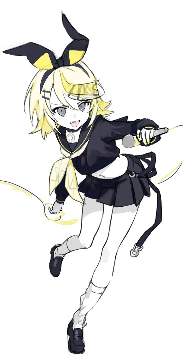 kagamine rin 1girl solo skirt blonde hair hair ornament hairclip microphone  illustration images