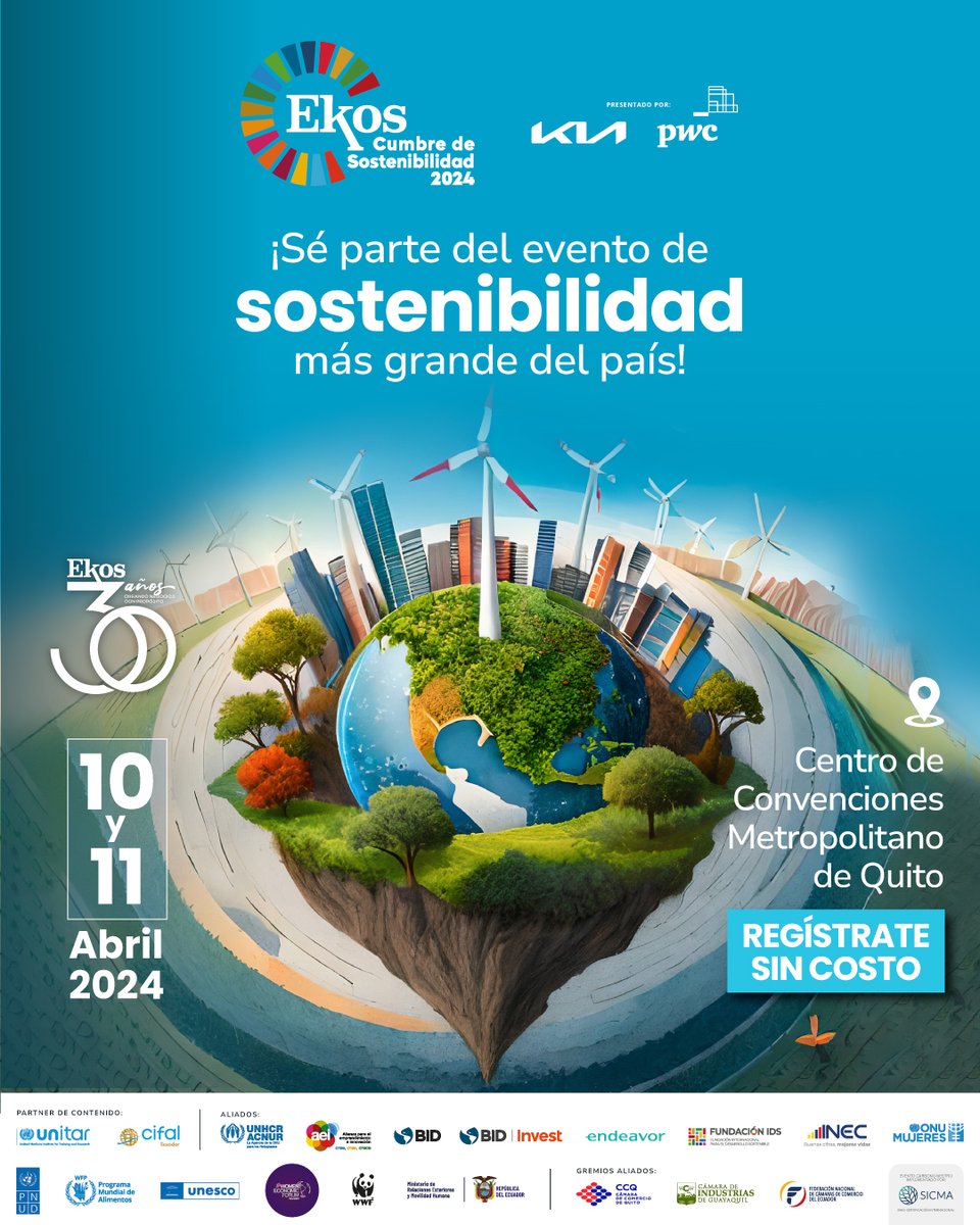 ¡Estamos muy entusiasmados de formar parte de la Cumbre de Sostenibilidad Ecuador 2024 organizada por #GrupoEkos! 📅 10 y 11 de abril de 2024 📍 Centro de Convenciones Metropolitano de Quito. Regístrate sin costo en: 👇 bit.ly/3S2g30a