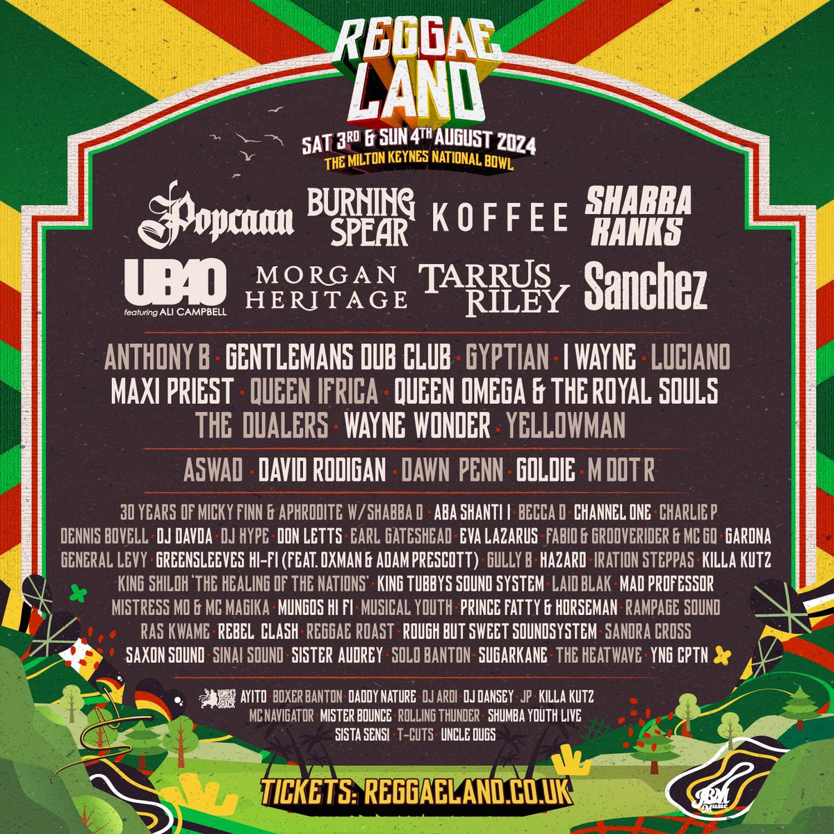 ReadyAgain 🎶🎶🎤
#reggaelanduk 🔥🔥
BIG lineup 🔊🔊🔊

Tickets flying out @ bit.ly/ReggaeLand2024 Link🆙☝🏾

#Reggae #Dancehall #Festival #ReggaeLand #ReggaeLandFestival