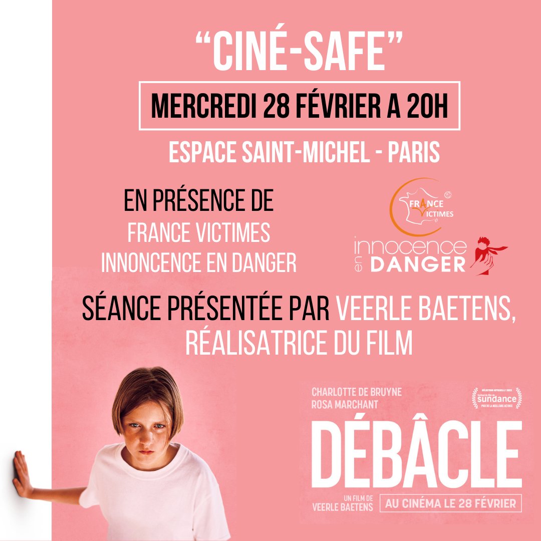 #CINESAFE un dispositif inédit, demain soir au cinéma @EspaceSaintMich autour de #Débâcle de Veerle Baetens en sa présence ! Le cinéma, accompagné par des professionnel.le.s de l'écoute ! @FranceVictimes