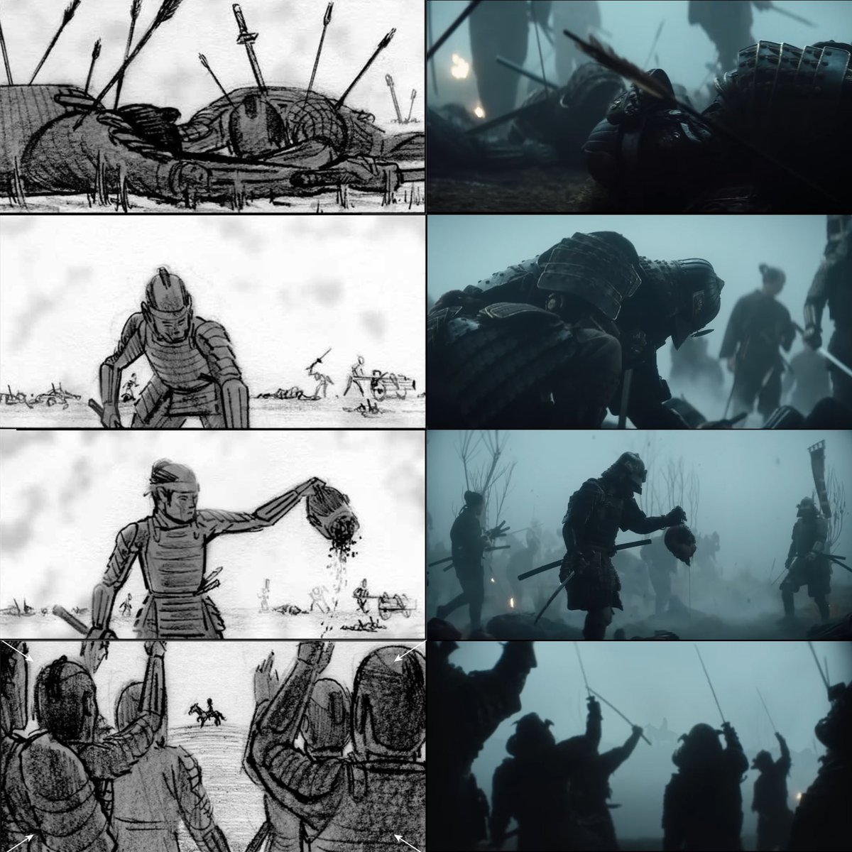 Just a few storyboards I did for the new Shogun limited series matched with shots from the trailer. Can’t wait to watch the story unfold. #Shogun #storyboards #previz