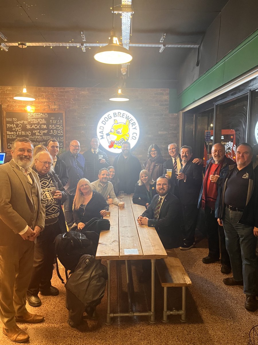 Great to be at ⁦<a href="/MadDogBrewCo/">Mad Dog Brewery</a>⁩ in Cardiff with members of the Senedd to talk about small breweries in Wales