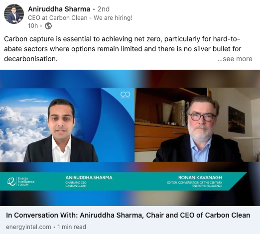 WaveEquity's tweet photo. Excellent interview with @Carbonsolu CEO Aniruddha Sharma (@callingdexter). Click below to view/listen.
#CCUS @EnergyIntel https://t.co/JcgQ6LTIi9 
#sustainability #cleantech #impactinvesting https://t.co/eFsuGWmUuo
