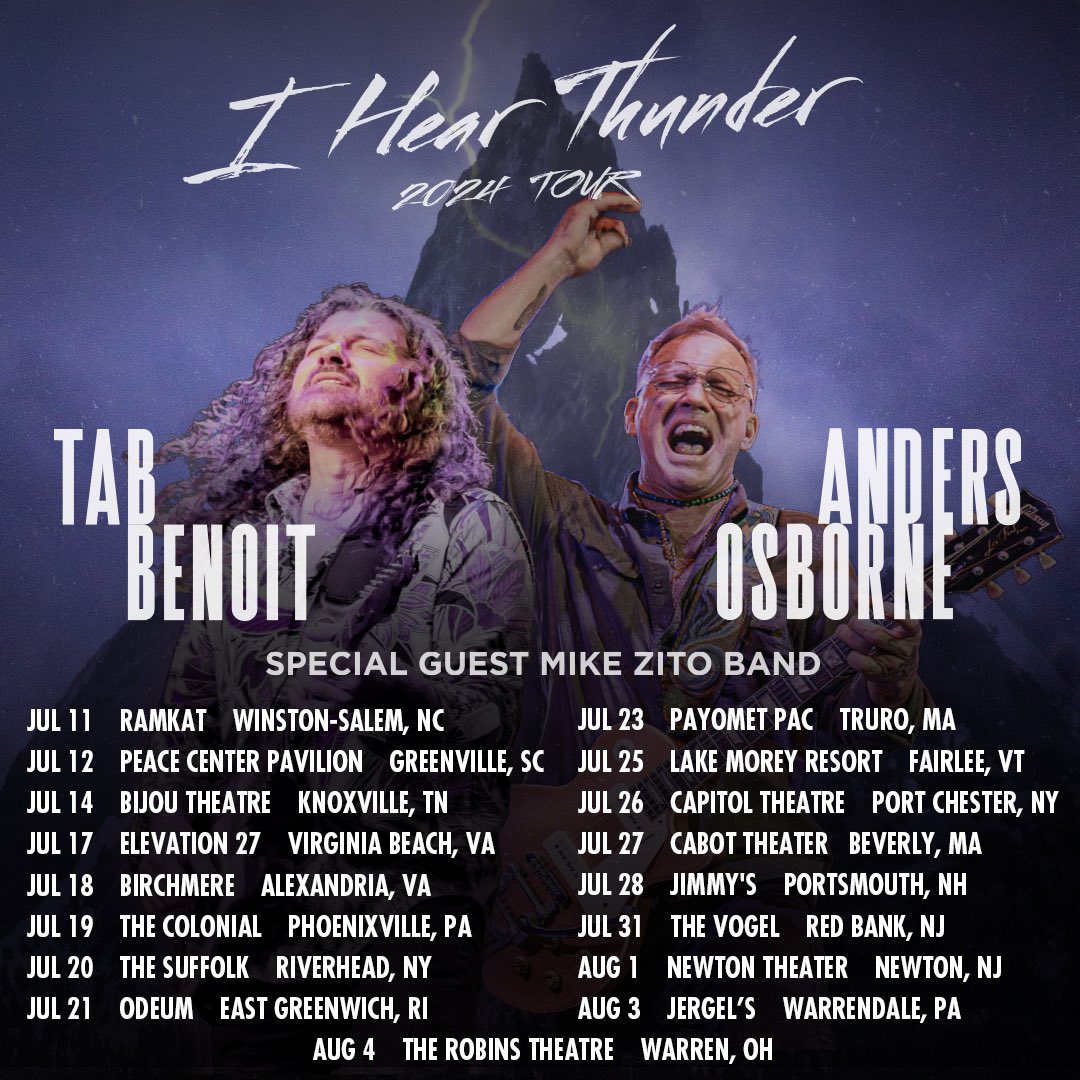 Just Announced…I Hear Thunder 2024 Tour! I’m super stoked to be hitting the road with @TabBenoitLA this summer with special guest Mike Zito Band. Tickets on-sale Friday!