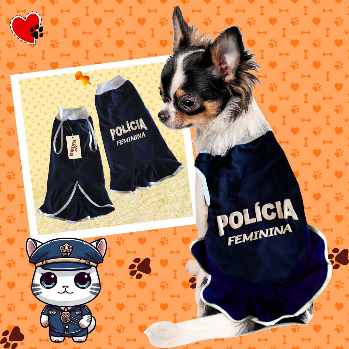 roupapetbr's tweet image. Vestidinho Polícia feminina c/babado charmoso e alegre p/s/#filhade4patas🐶🐱🐷🐰achar q toma conta do pedaço, mas c/certeza, ela toma do s/coração❣️
E o melhor⚡P e M a 39,00 cd e G a 45,00 cd!
Vá lá🛒roupapet.com.br/vesti… 🐾
Compre🛍️e ganhe presente 🎁p/seu pet❗
#roupapet