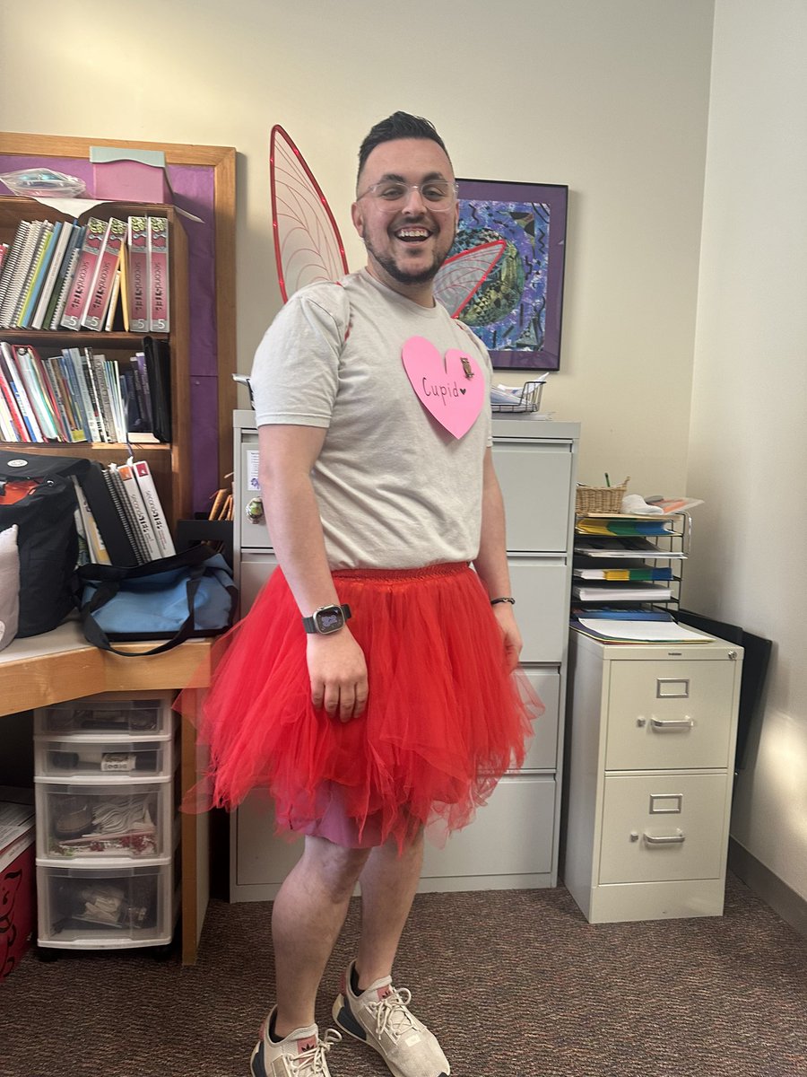 When your students raise money for a good cause and all they want is for you to dress as Cupid… you do it! Another great dance party at Cynwyd! <a href="/LowerMerionSD/">Lower Merion SD</a> #AssistantPrincipal #makeschoolfun