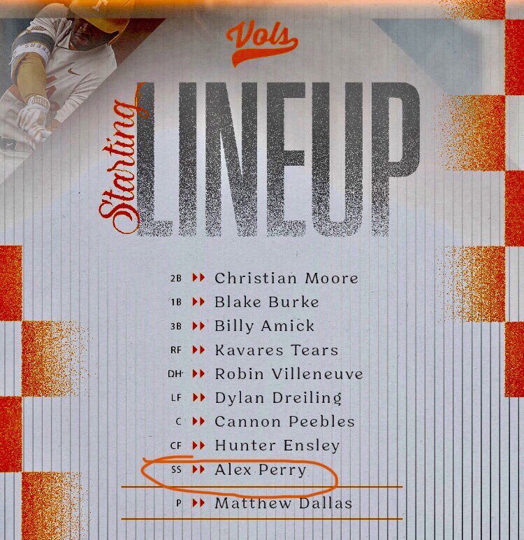 Smittywayne's tweet photo. Starting at SS today for the Tennessee Volunteers vs High Point…
#4 Alex Perry @perry2alex 👍🏻
Game Time 3:30! https://t.co/f8HAWKFt4f