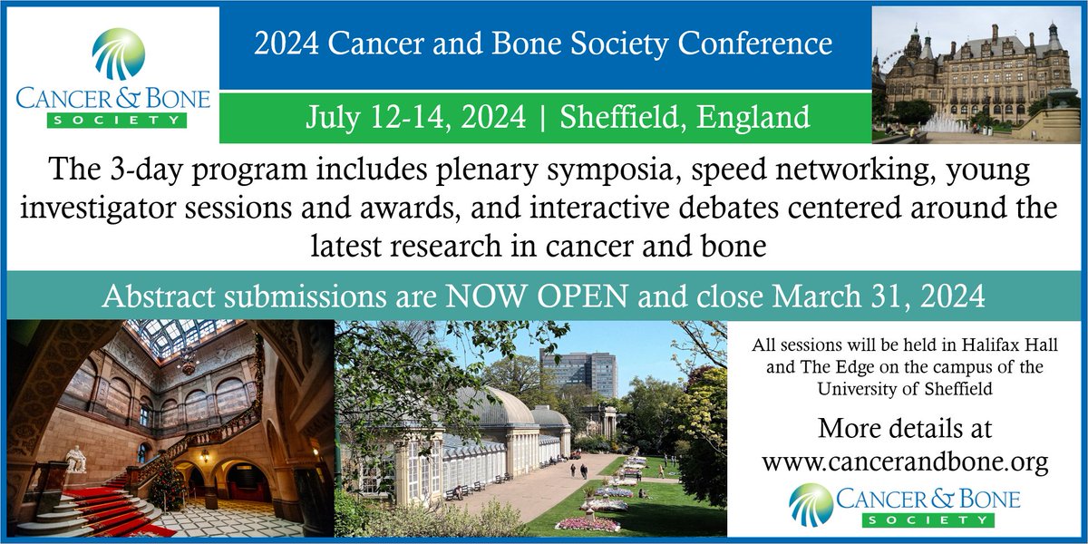 CABS (@cancerandbone) on Twitter photo 📢 Call for Abstracts: CABS Conference📝
We are excited to announce the Call for abstracts for the upcoming conference in Sheffield, England.
Abstract submissions are now open and close on March 31, 2024.
Submit your abstracts to cancerandbone@gmail.com. 📢 Call for Abstracts: CABS Conference📝
We are excited to announce the Call for abstracts for the upcoming conference in Sheffield, England.
Abstract submissions are now open and close on March 31, 2024.
Submit your abstracts to cancerandbone@gmail.com.