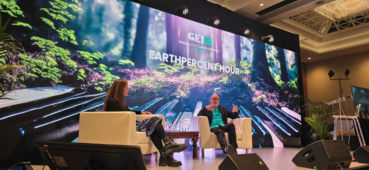 Guest speaker @brianeno with @CathyRunciman of @earthpercentorg at the Green Events and Innovation Conference by @agreenerfuture_ #GEI16 #ILMC36 @ILMC