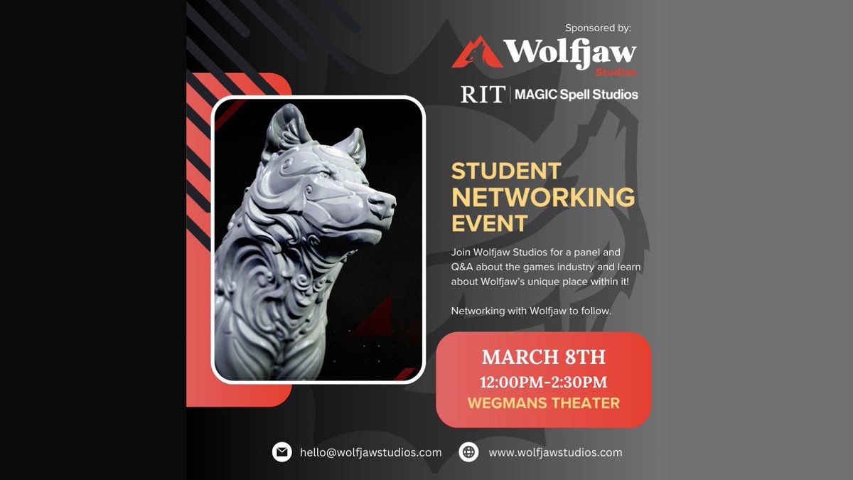 We invite you to join Wolfjaw Studios on March 8th at 12pm in Wegmans Theatre for a panel and Q&amp;A about the games industry and learn about Wolfjaw's unique place within it! Networking with Wolfjaw to follow!