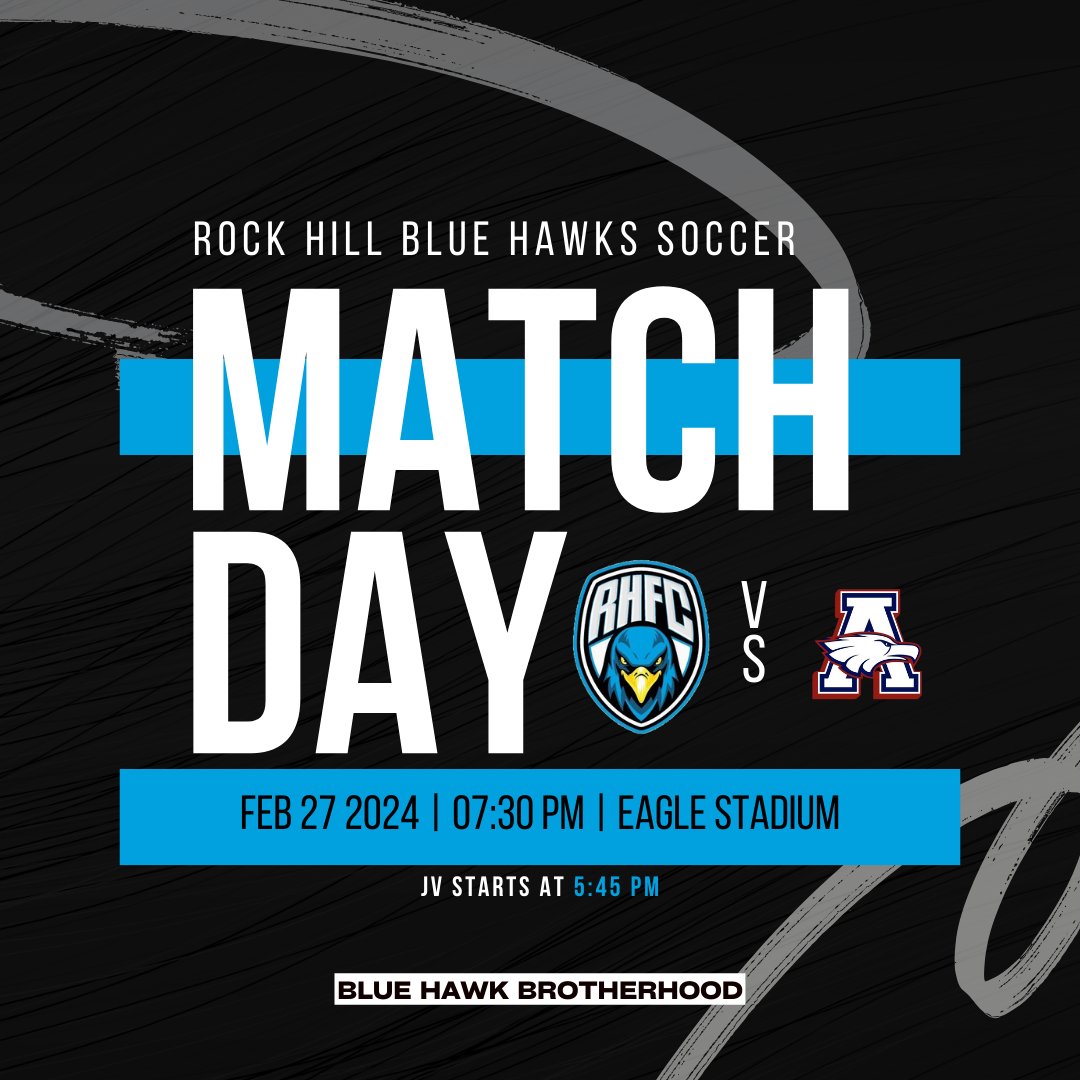 Rock Hill Men’s Soccer (@rockhill_msoc) on Twitter photo MATCH DAY vs <a href="/AHS_B_Soccer/">Allen Mens Soccer</a>!
Blue Hawks hit the road for District action. JV starts in ONE HOUR, followed by the Varsity team.
#BlueHawkBrotherhood MATCH DAY vs <a href="/AHS_B_Soccer/">Allen Mens Soccer</a>!
Blue Hawks hit the road for District action. JV starts in ONE HOUR, followed by the Varsity team.
#BlueHawkBrotherhood