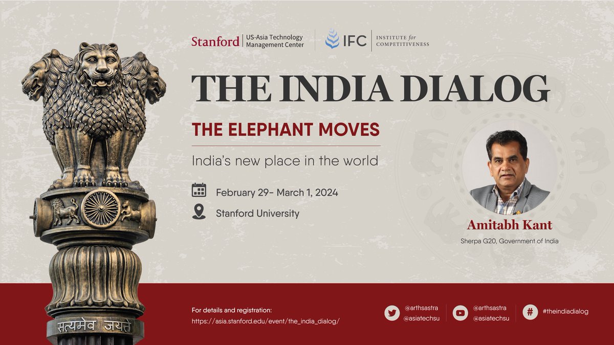Amit Kapoor (@kautiliya) on Twitter photo <a href="/amitabhk87/">Amitabh Kant</a> joins us at <a href="/Stanford/">Stanford University</a> for #TheIndiaDialog scheduled from Feb 29 & Mar 1. #TheIndiaDialog is curated by <a href="/arthsastra/">Competitiveness</a> & <a href="/AsiaTechSU/">Stanford US-Asia Technology Management Center</a>. Goes live at youtube.com/arthsastra from 9:00 AM to 6:00 PM Pacific Time. Agenda and more details available at asia.stanford.edu. <a href="/amitabhk87/">Amitabh Kant</a> joins us at <a href="/Stanford/">Stanford University</a> for #TheIndiaDialog scheduled from Feb 29 & Mar 1. #TheIndiaDialog is curated by <a href="/arthsastra/">Competitiveness</a> & <a href="/AsiaTechSU/">Stanford US-Asia Technology Management Center</a>. Goes live at youtube.com/arthsastra from 9:00 AM to 6:00 PM Pacific Time. Agenda and more details available at asia.stanford.edu.