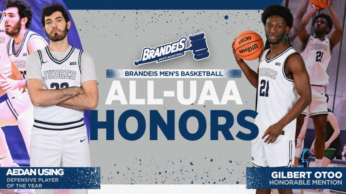 The All-UAA Men's Basketball Team is out, and it features Aedan Using of <a href="/BrandeisMBB/">Brandeis Men's Basketball</a> as Defensive Player of the Year and Gilbert Otoo as an honorable mention! #RollDeis #d3hoops brandeisjudges.com/news/2024/2/27…