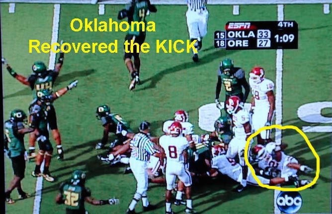 pukeydad's tweet photo. @BadSportsRefs Anyone remember when the ball didn't cross  10 before touched and Oregon didn't even recover the ball and they received the onside kick lol! Stoops refused to play against the pac for a few years after that if I remember right https://t.co/m1axxsAQ7C