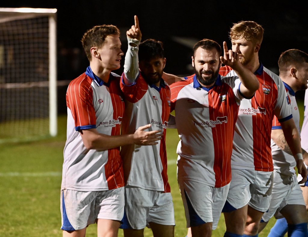 SHARP SHOOTER: Adam Aziz rifles in Knaphill's fifth goal of the evening.