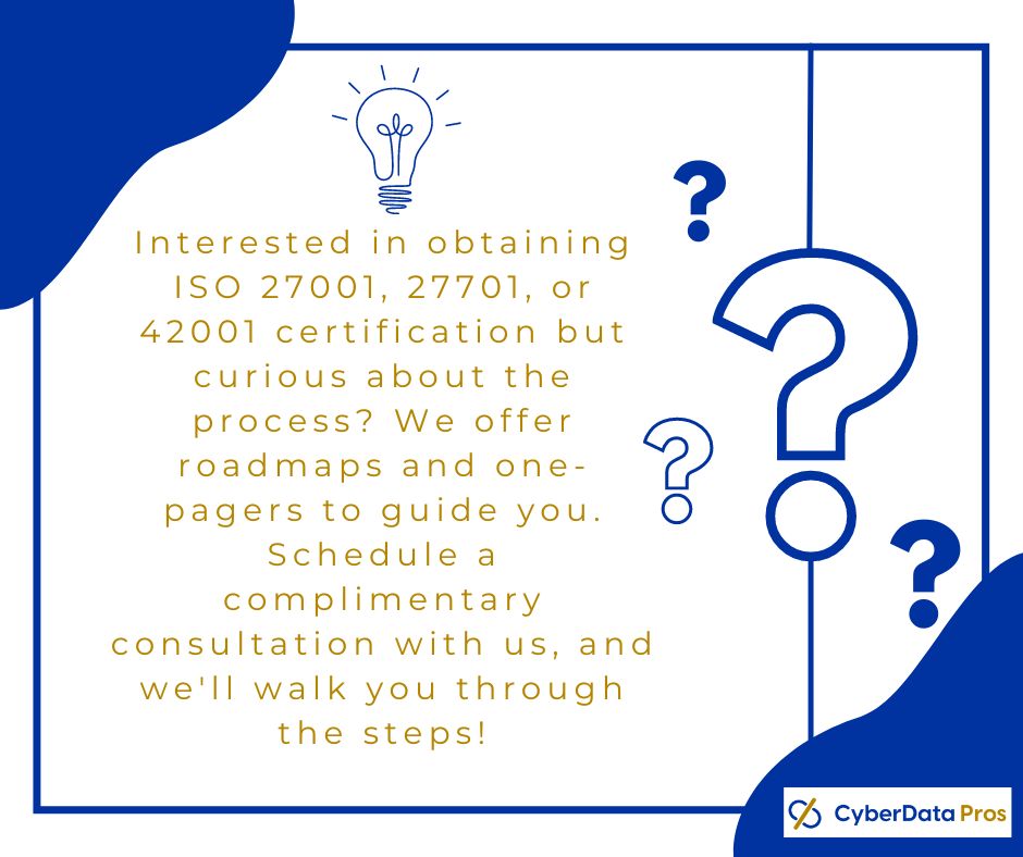 cyberdatapros's tweet photo. Contact us today! https://t.co/stwFtxW6V2 #ISO27701 #ISO42001 #ISO27001 #Certification #CMMC #FedRAMP #SOC2 #Cybersecurity https://t.co/y910KPULlQ