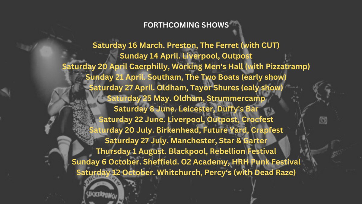 Sadly our scheduled show at the Queen's Head, Brixton on Saturday 23 March has had to be postponed until later in the year. This is our current list of shows for this year. Lots more to be announced.
