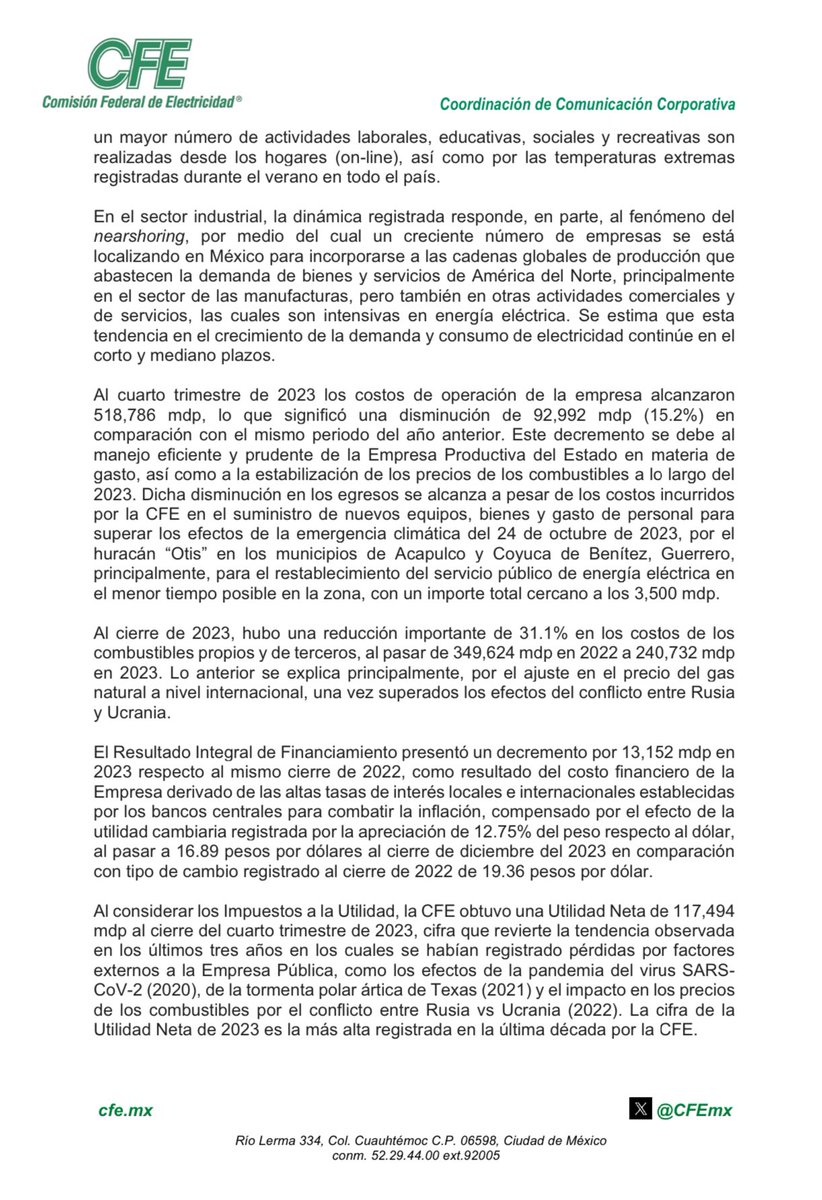 JAntonyy86's tweet photo. La #CFEmx obtiene la utilidad neta más alta en 10 años. 💡💰
A los "expertos en energía" de privados les va a arruinar el día la noticia. 🤷🏻♂️
Aún así necesitamos la
#ReformaAlPoderJudicialYa y #ReformaElectrica
#AMLOElMejorPresidenteDelMundo https://t.co/CGAzziLAx3
