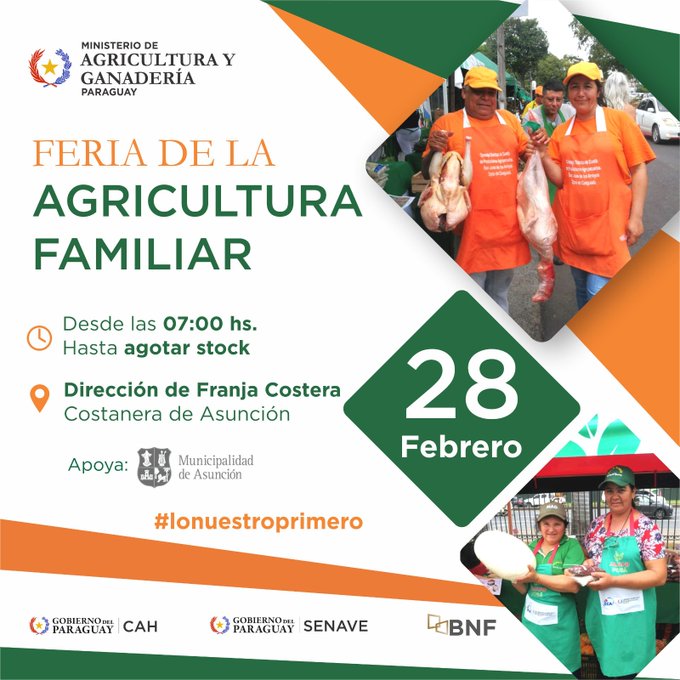 Feria de la Agricultura Familiar del @magparaguay en la Costanera de Asunción con productos frescos de la finca a tu mesa hasta agotar stock. 🙌

#LoNuestroPrimero #GobiernoDelParaguay