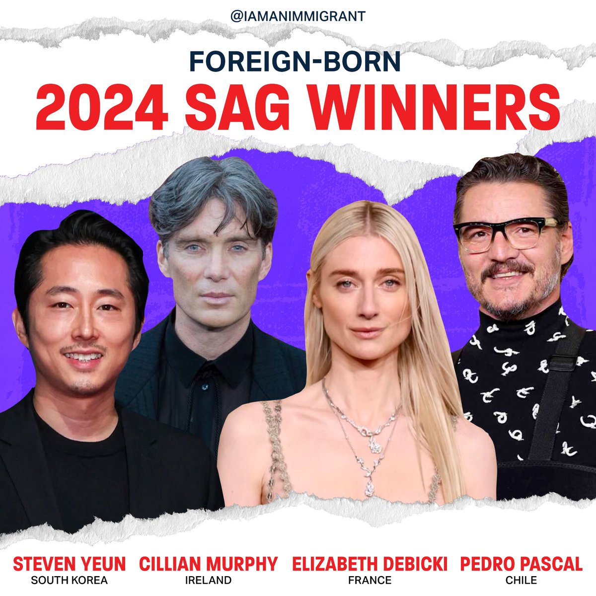 The 2024 Screen Actors Guild (SAG) Awards, presenting awards for the best TV and film performances in 2023, was held this past weekend! Check out a few of the #immigrant winners. #SAGAwards #Oppenheimer #Beef #SAGAFTRA #TheLastOfUs #TheCrown