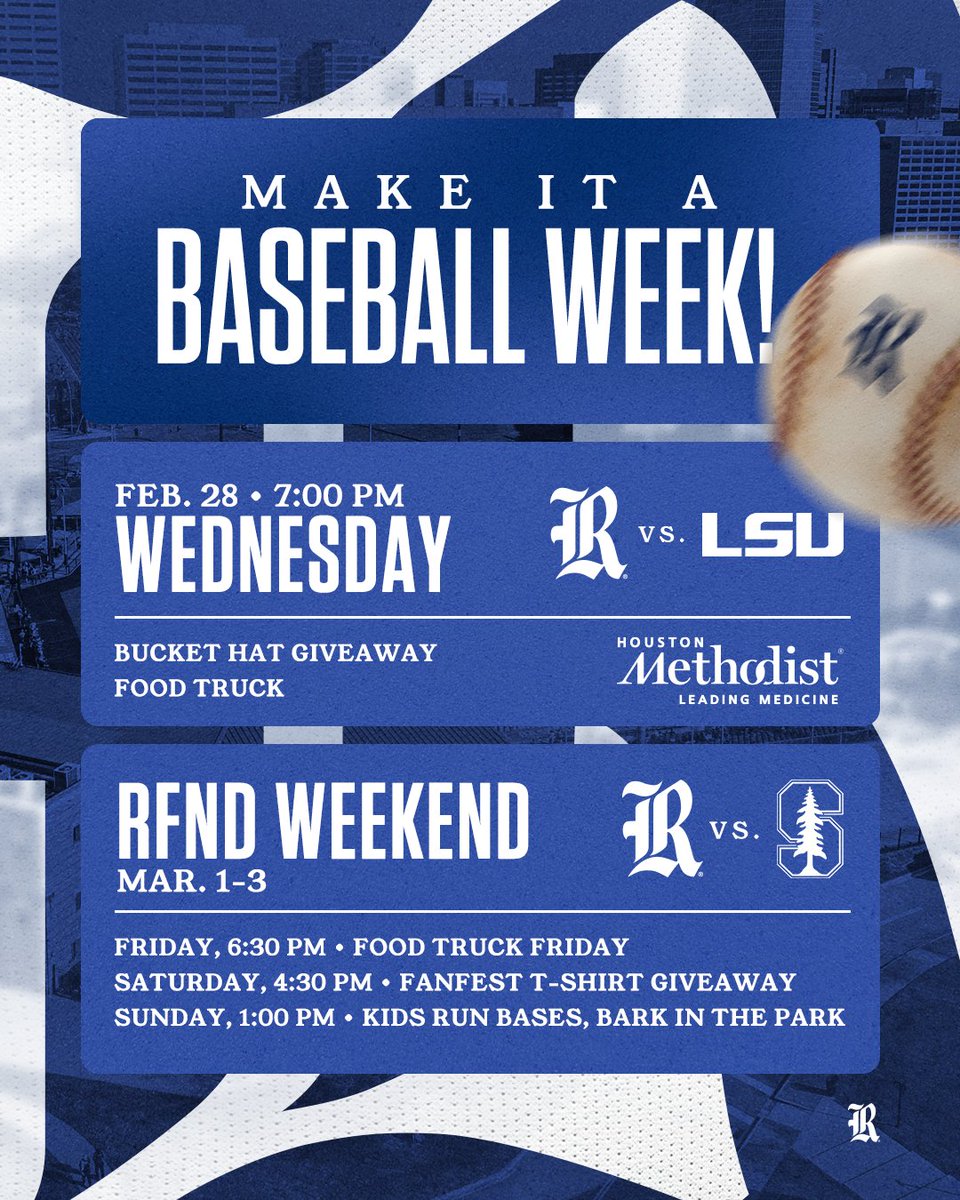 All the baseball, all week long 👐 Tickets: RiceOwls.com/bsbtix