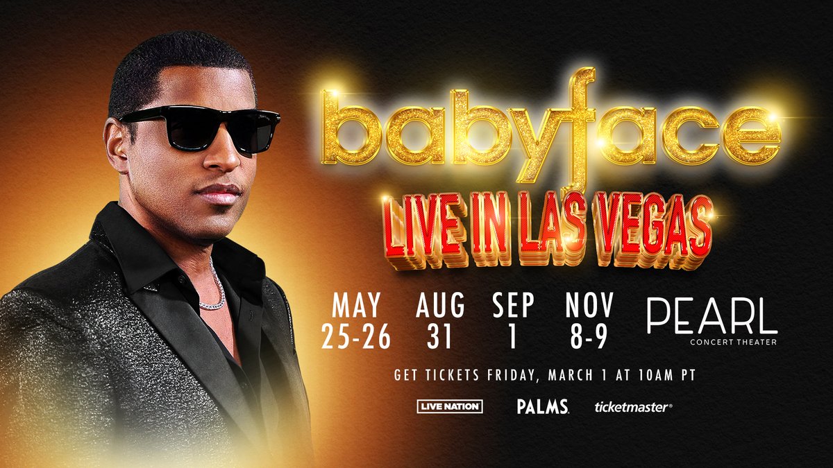 Get presale access to purchase tickets to see @babyface LIVE in Las Vegas at the Pearl Concert Theater! For more information on the exclusive @SIRIUSXM presale and to purchase tickets visit siriusxm.com/babyfacepresale.