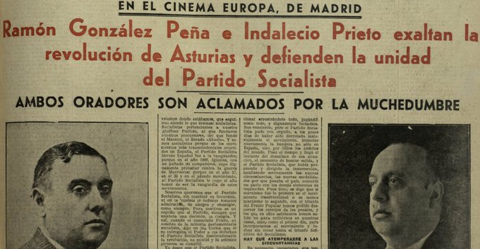 #27deFebrero 1936; los 2 grandes protagonistas del golpe de Octubre de 1934, los diputados del PSOE González Peña y Prieto, daban un mitin radiado a toda España

No renegaban de un golpe sangriento ni del triunfo del socialismo de Estado. La amnistía no había servido de nada..🔽