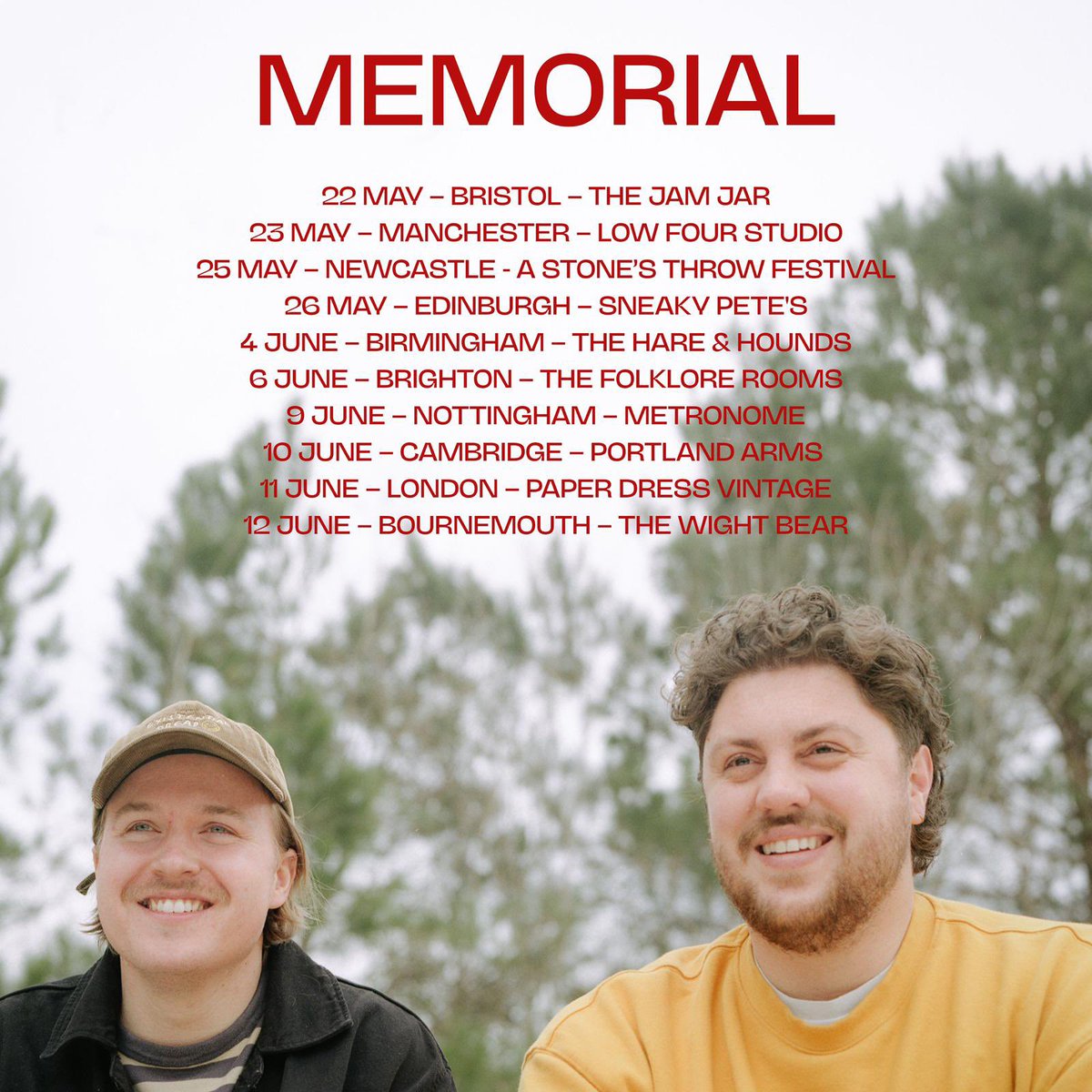realkindrecords's tweet photo. Memorial have just announced their sophomore album 'Redsetter' coming 10th May. 'Circle' is out now and they have also announced their tour starting in May. Tickets on sale Friday 10am. https://t.co/2WuW6L4WmJ
