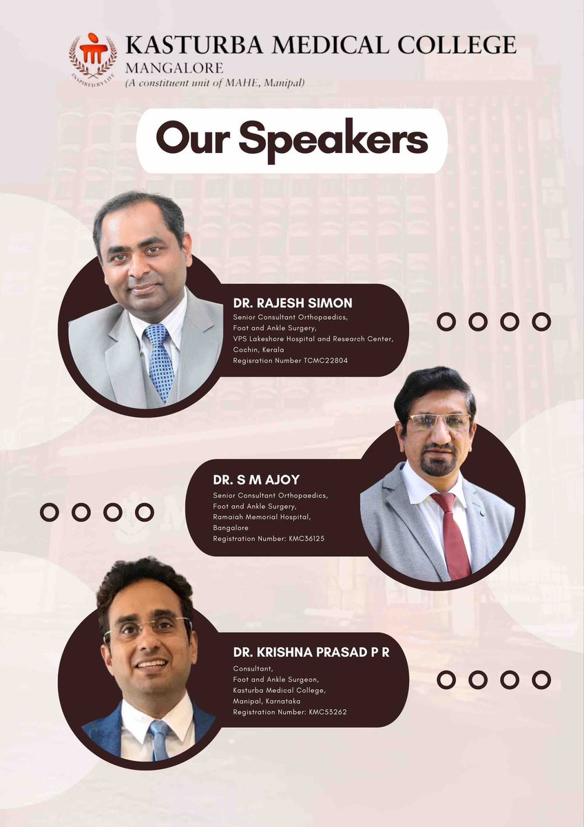 The Department of Orthopaedics, KMC Mangalore proudly hosts “MIND YOUR FOOT!” 
A wonderful opportunity to learn from and interact with renowned experts in the field of foot and ankle surgery.
#CME
#Foot&Anklesurgery
@KMC_Mangalore 
@MAHE_Manipal