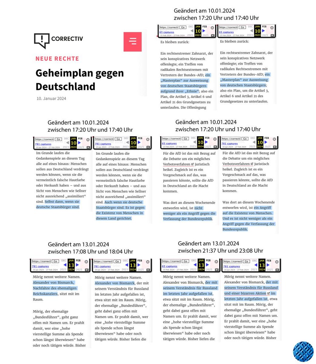 Folgende Änderungen hat #Correctiv im Artikel „Geheimplan gegen Deutschland“ bisher durchgeführt >>> 🤡🤡🤡