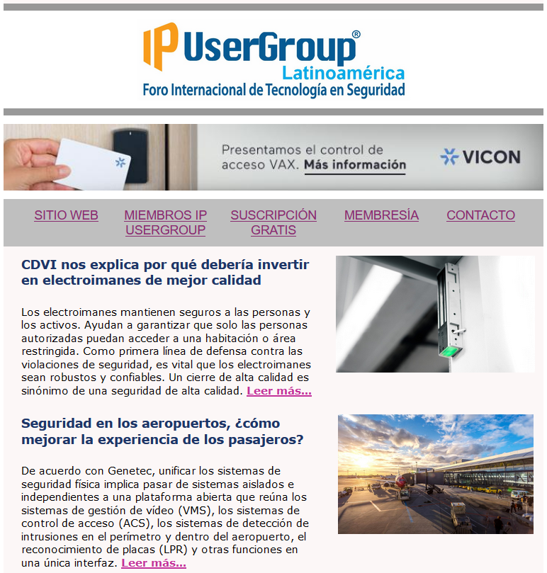 ip_usergroup's tweet photo. 🔝💡Compartimos la edición n.° 275 de nuestro boletín informativo de la industria que contiene las más  recientes noticias de nuestro selecto grupo de Miembros Corporativos, líderes de la industria de la #seguridad👉https://t.co/L6uoWVFe0r

#ipusergroup #seguridadelectrónica https://t.co/0plHNx7bdm