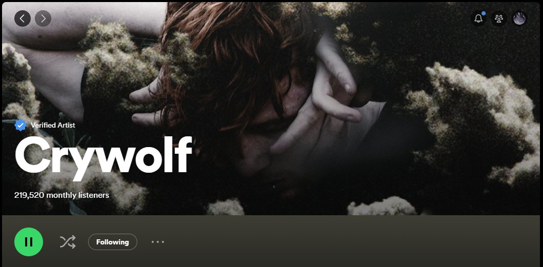 Anyways, if you want to support another artist that is not Wilbur Soot, I suggest you check out Crywolf! <3

He has the best lyrics I've ever seen in a song, and his music range is very wide ranged, I recommend the Skeletons EP and Exuvium album!