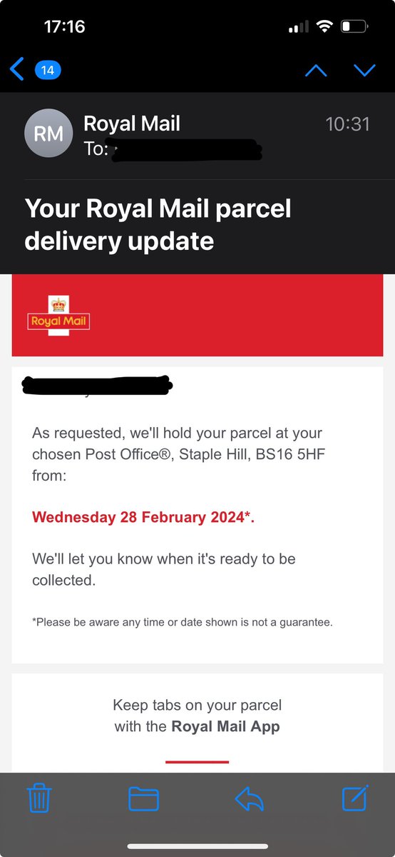ksc_kels's tweet photo. @RoyalMailHelp parcel delivered to my ‘safe place’. This is NOT my safe place. More infuriating that I had requested you leave my parcel at the post office and received confirmation you would. #leftinthebin #fail #bristol #complaint #notasafeplace https://t.co/621pxiEJnI