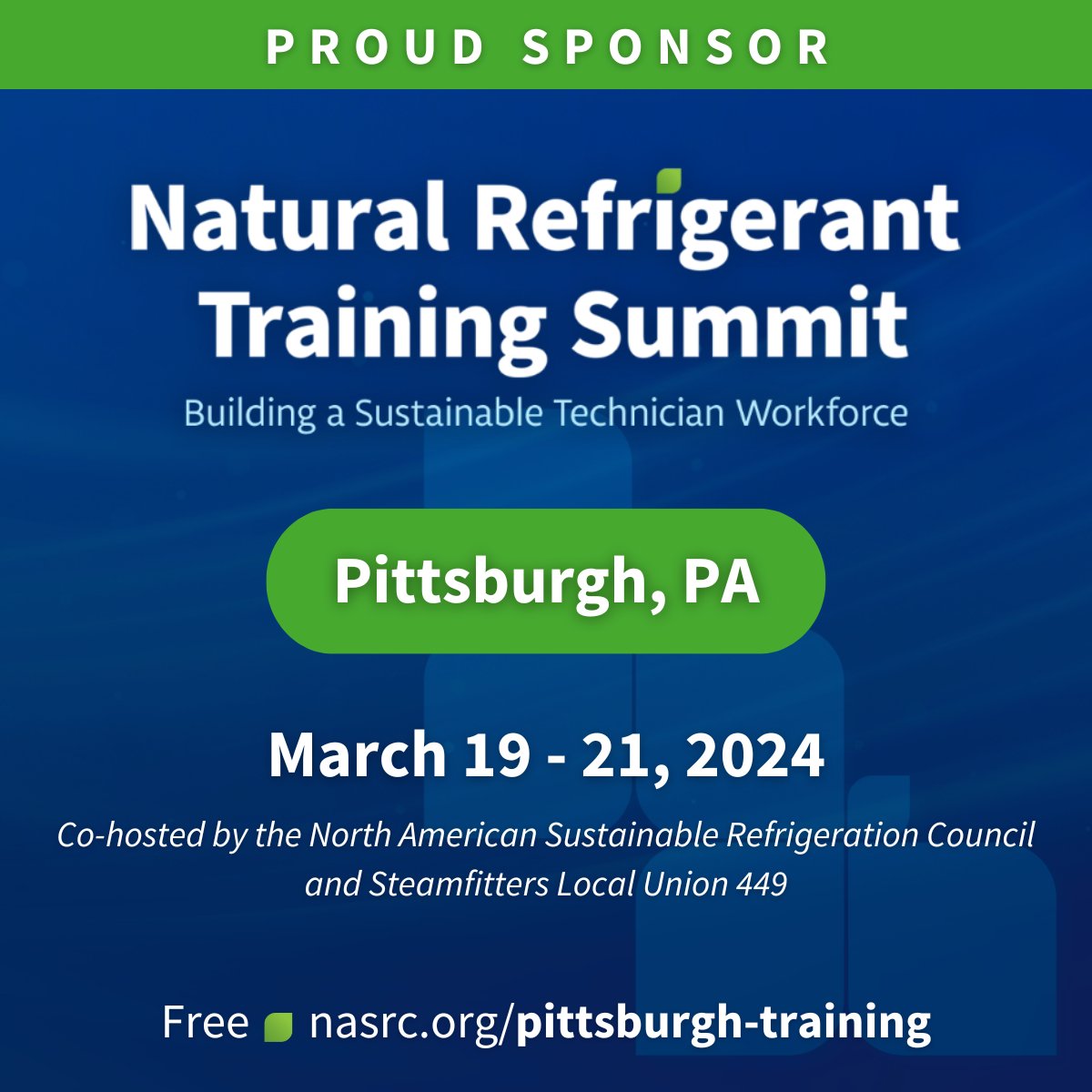 CoolSys_'s tweet image. We&apos;re proud sponsors of the @NatRefCouncil&apos;s #NatRefTraining Summit! The free 3-day event offers comprehensive #training for #refrigeration #technicians on the latest natural #refrigerant technologies.  
✅March 19-21, 2024 
✅Pittsburgh, PA 
✅Register: nasrc.org/pittsburgh-reg…
