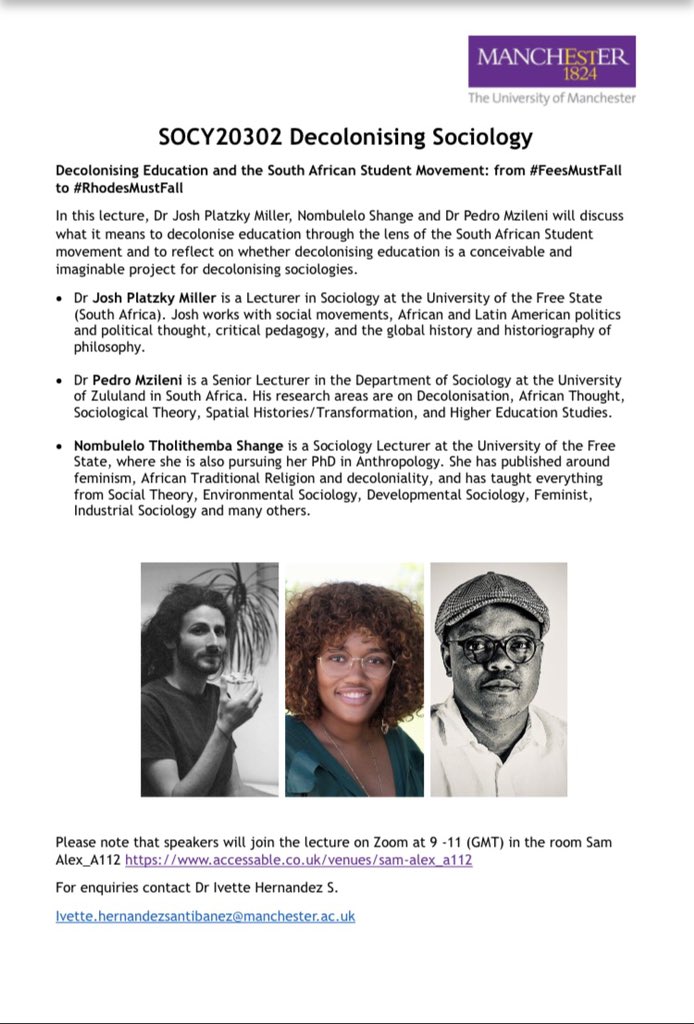 📚🎙️🇬🇧 I’ll be speaking with students at the University of Manchester, UK, tomorrow morning - 11:00 - 13:00 (SA Time) 🙏🏾 - hoping to share the recording of this closed virtual session with all of you afterwards