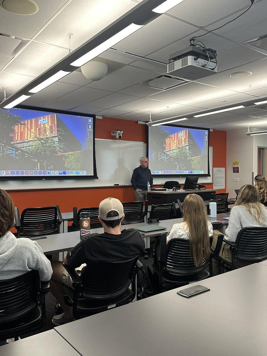 Thank you to the voice of the Sun Devils for over 25 years @TimHealeyASU for imparting his wisdom to my JMC 220 students today!