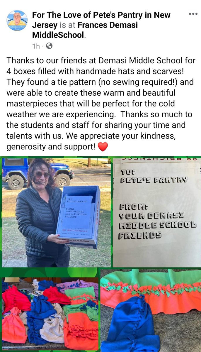 Sharing this great thank you from Pete's Pantry to our awesome 8th graders w/teachers Dori Aughenbaugh &amp; Rebecca Varner for their MLK Day of Service project work! Go Dolphins! <a href="/EveshamSchool/">Evesham Township School District</a>