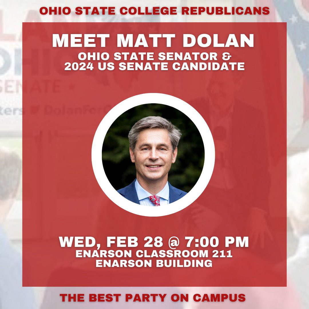 Excited to host State Senator and U.S. Senate Candidate <a href="/dolan4ohio/">Matt Dolan</a> tomorrow!