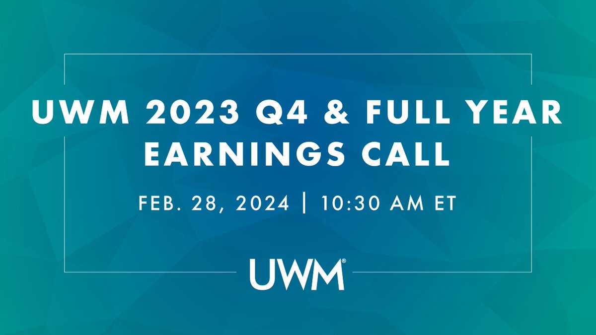 REMINDER: $UWMC 2023 Q4 earnings call is tomorrow at 10:30 AM ET. Registration and webcast details can be found here: bit.ly/3Ihet68