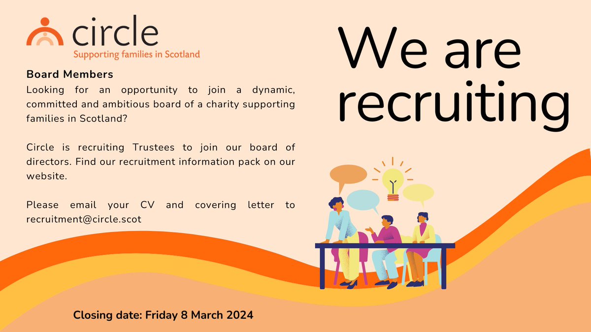 Are you looking for a fantastic opportunity to join the Board of Trustees for a wonderful charity? Look no further! Further information (including a recruitment pack) can be found on our website: circle.scot/about-us/job-v….