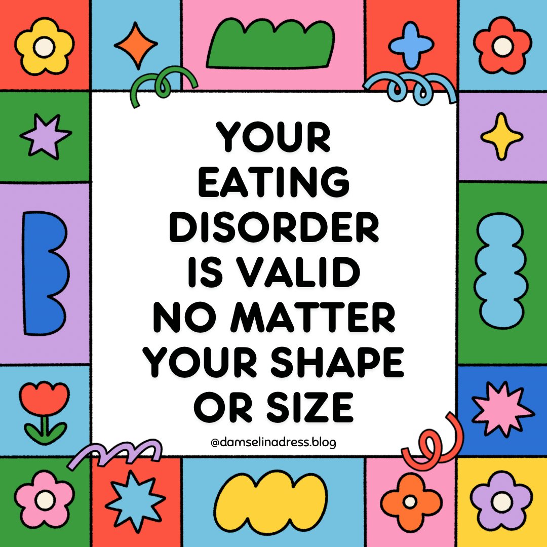 Because I’m not underweight it took me a long time to really recognize my eating disorder and get help. But it turns out only 6% of people with EDs are underweight. I wish I had known that sooner. Eating disorders are mental health disorders, not weight disorders.

#EDAW2024