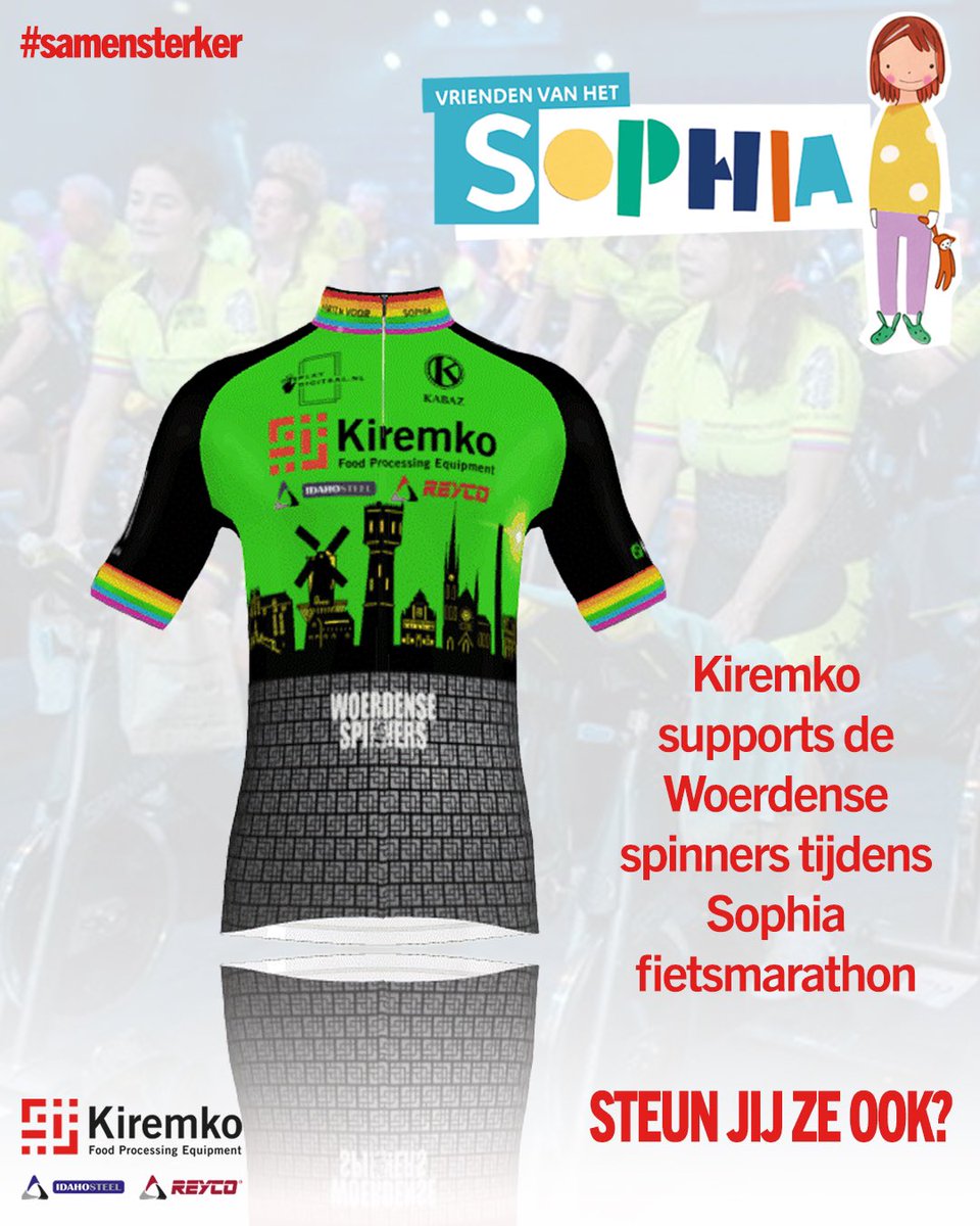 Een mooi initiatief zoals deze willen wij als Kiremko uiteraard van harte ondersteunen. Daarom zullen wij de aankomende komende editie de Woerdense Spinners supporten en hopen op een mooie opbrengst. 💪

Meer informatie of een bijdrage leveren? Ga naar: 
sportenvoorsophia.nl/teams/de-woerd…