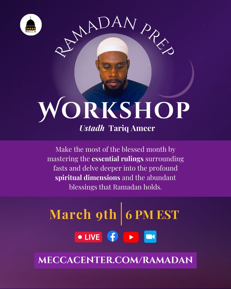 Prepare yourself for the blessed month by joining our immersive Ramadan Preparation Workshop with Ustadh Tariq on March 9.

This workshop offers invaluable insights for all.

🎟️ RSVP for free for the workshop and all our upcoming Ramadan programming: buff.ly/3OYCzGS