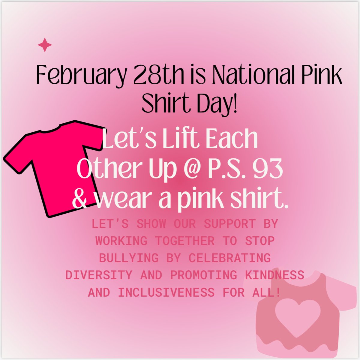 Tomorrow, February 28th is National Pink Shirt Day! It's all about creating a community where everyone feels valued, safe, and respected regardless of their age, ability, sexual orientation, religion, culture, and gender identity.