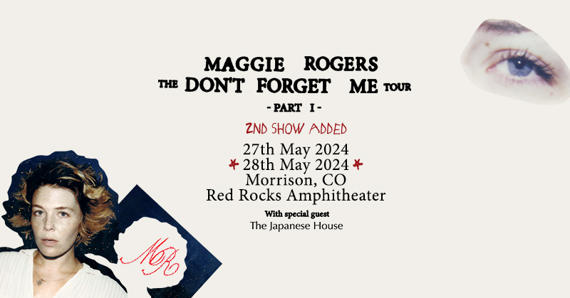 NEW SHOW: Leave the light on for a second night of @maggierogers with The @Japanesehouse at #RedRocksCO on May 28, 2024 ❤️ Tickets on sale Friday, March 1 at 10am MT!