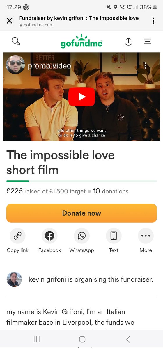 Hope your guys are having a lovely Tuesday. Am getting involved in a short romantic film  with my director friend <a href="/GrifoniKevin/">kevin grifoni</a> as his Ad  and we are looking to get funding for it.  So we have set up this go this page up. 
gofund.me/18dde54a