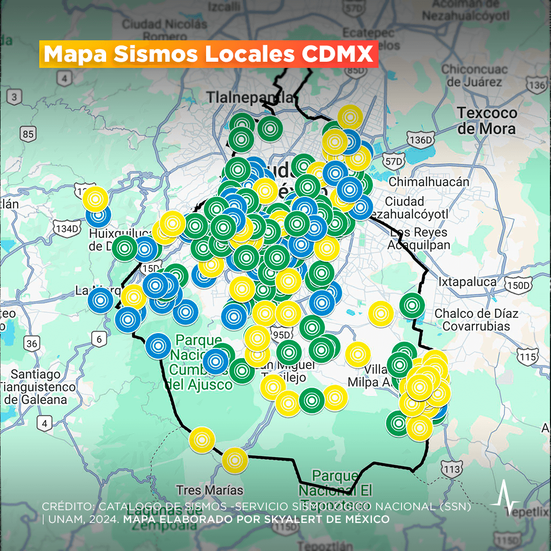 SkyAlertMx's tweet photo. Te compartimos un nuevo mapa con los #SismosLocalesCDMX, esta herramienta te permitirá visualizar los sismos que han ocurrido desde 1974, año en el que iniciaron los registros, hasta la actualidad. 

🫨 Total de sismos durante 1974-2024 con epicentro en CDMX.
📍 369 sismos representados, excluyendo aquellos por debajo de magnitud 1.0 y los que no tuvieron un cálculo de magnitud.

En #SkyAlert ponemos a tu alcance la mejor información mediante fuentes confiables. Explora el mapa aquí 👇
https://t.co/gDya629EaO