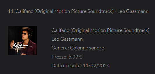 E' praticamente top 10 iTunes per la soundtrack di Leo Gassmann 'CALIFANO' tratta dall'omonima fiction interpretata dallo stesso Leo ! #califano #leogassmann